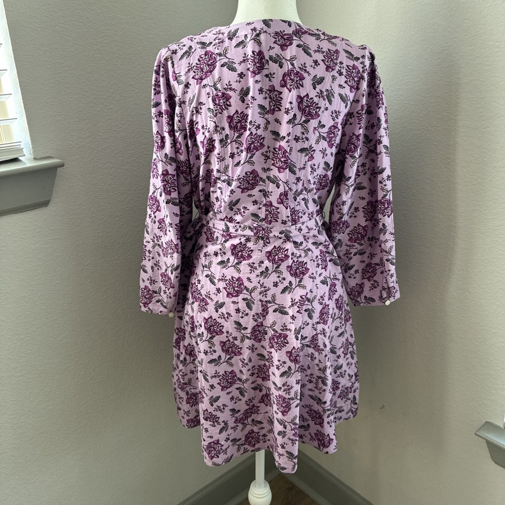 Loft Women's Floral V-neck 3/4 Sleeve Midi A-Line Dress Tie Waist Size Medium - Picture 7 of 12